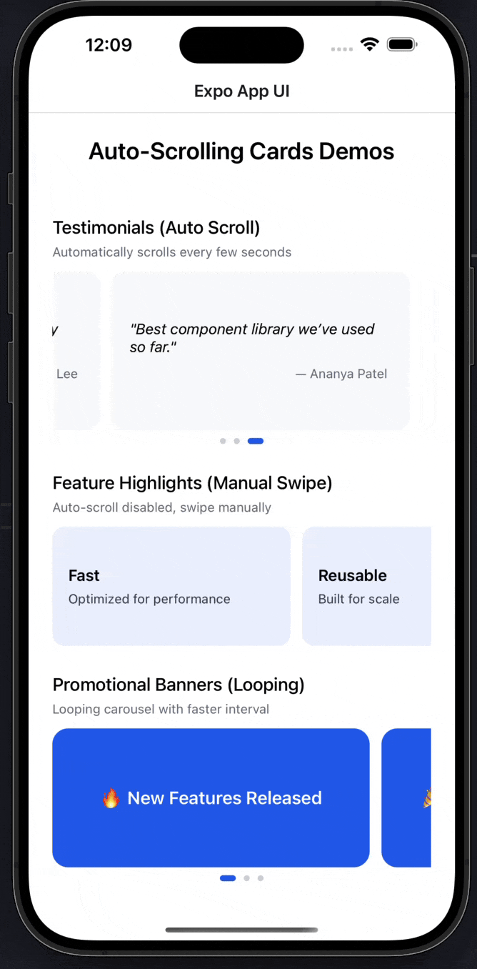 Auto Scroll Cards Component Example